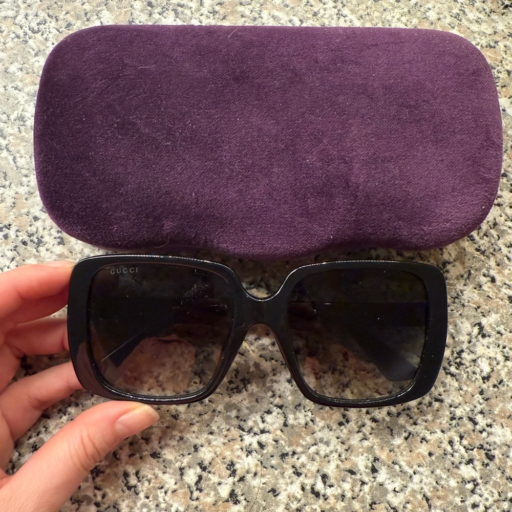 Gucci Black Oversized Sunglasses with Purple Velvet Case